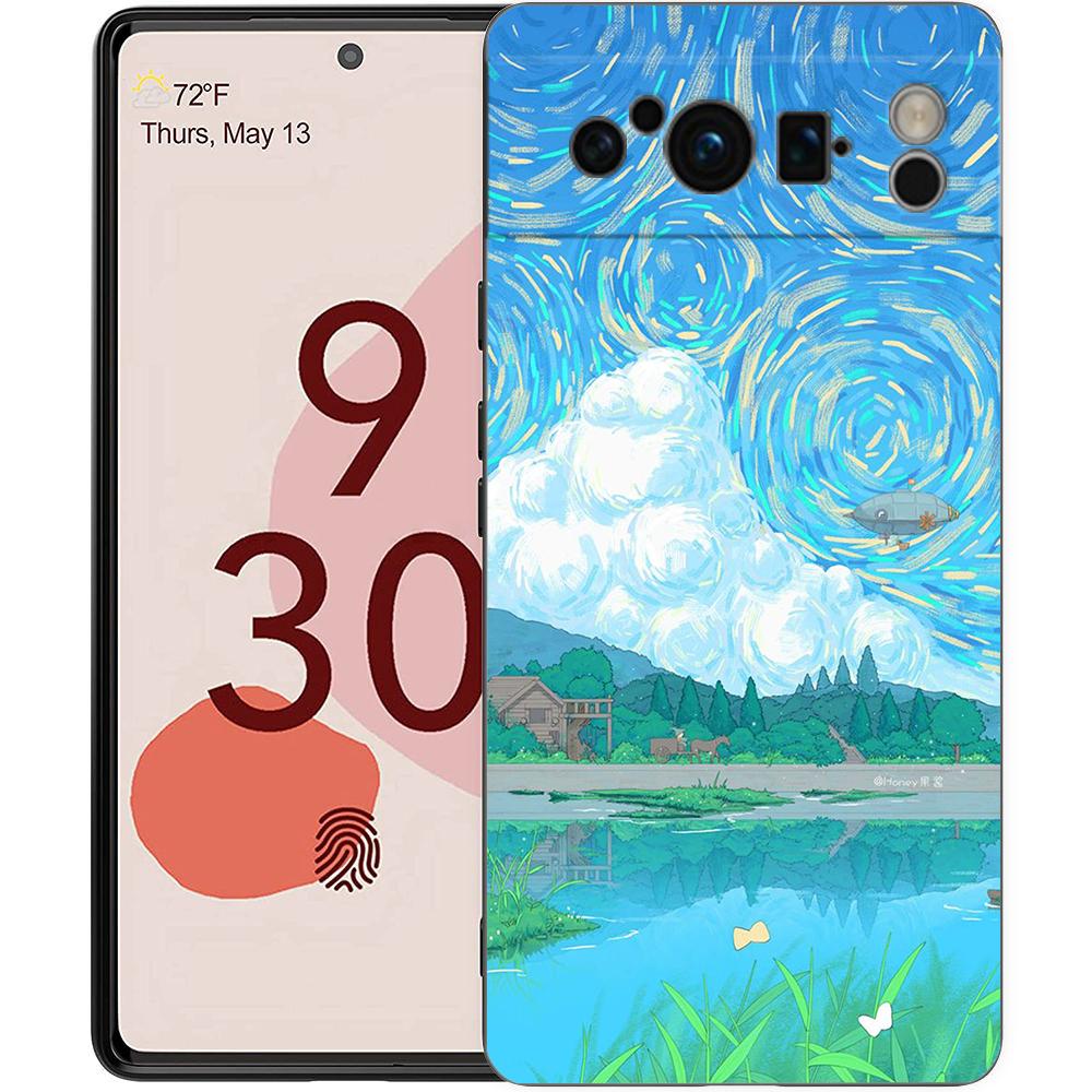 

Корейский пейзаж заката для Google Pixel 8 7 6 Pro 6A 5G черный чехол для телефона Мягкая противоударная задняя крышка силиконовый чехол из ТПУ Pixel 8 Pro