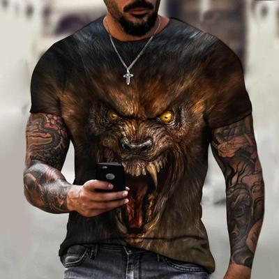 Beast Wild Wolf 3D Printing Black Series Nauji vasariniai vyriški marškinėliai trumpomis rankovėmis, negabaritiniais viršutiniais mados gatvės apranga O formos iškirpte