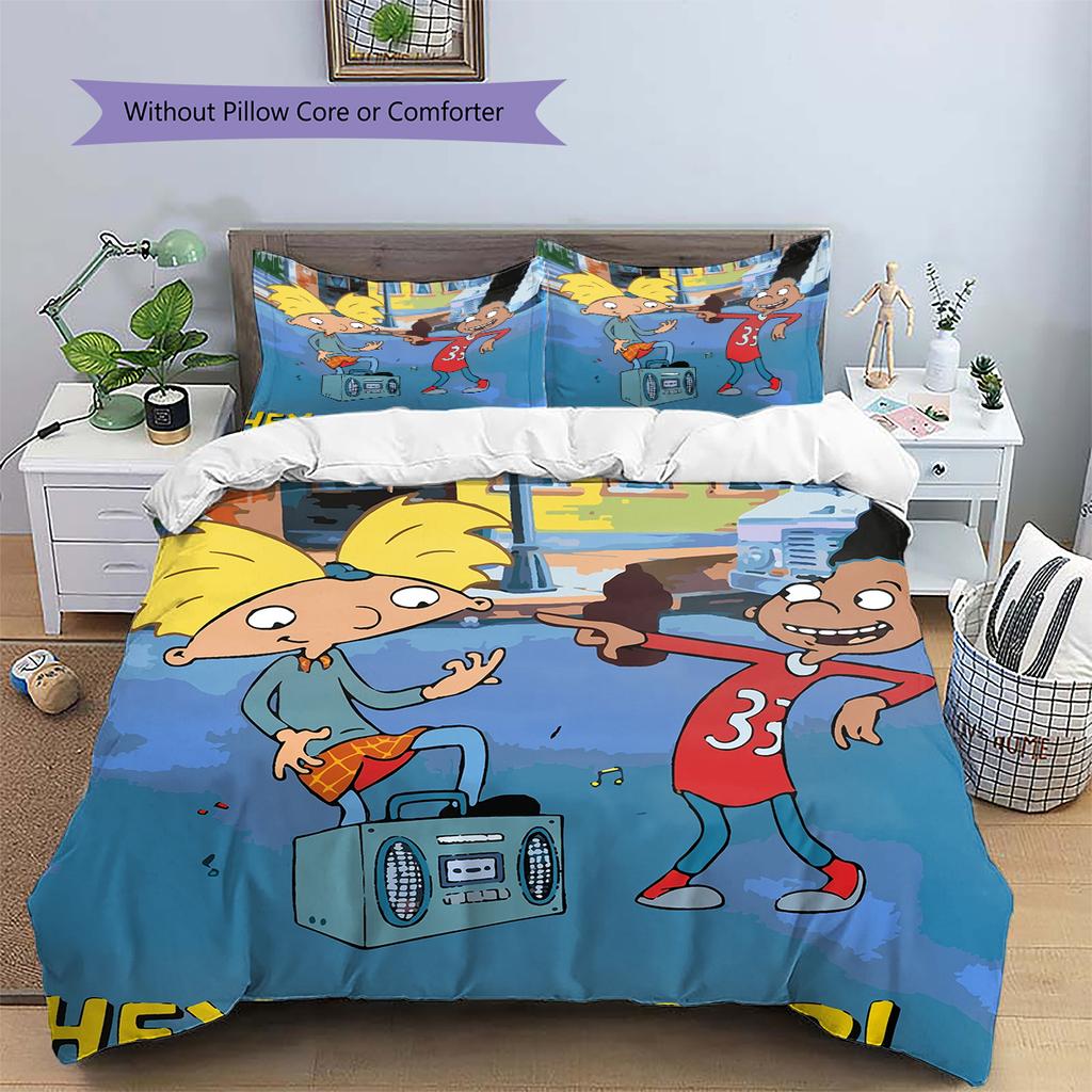 Hey Arnold Pattern Bedding Home Decoration Birthday Gift (1 * duvet cover + 2 * pillowcase, without core)