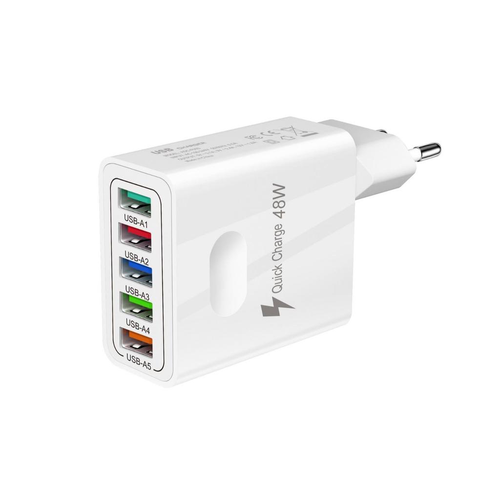 48W Multi-Port USB Mobile Charger with QC3.0 - EU/US/UK Fast Charging Adapter