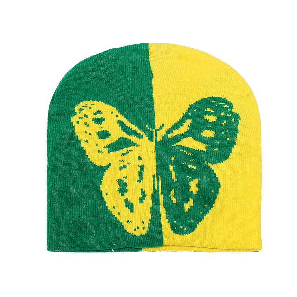 Autumn and winter two-color butterfly warm knitted hat trend pullover wool hat outdoor skiing cold hat children