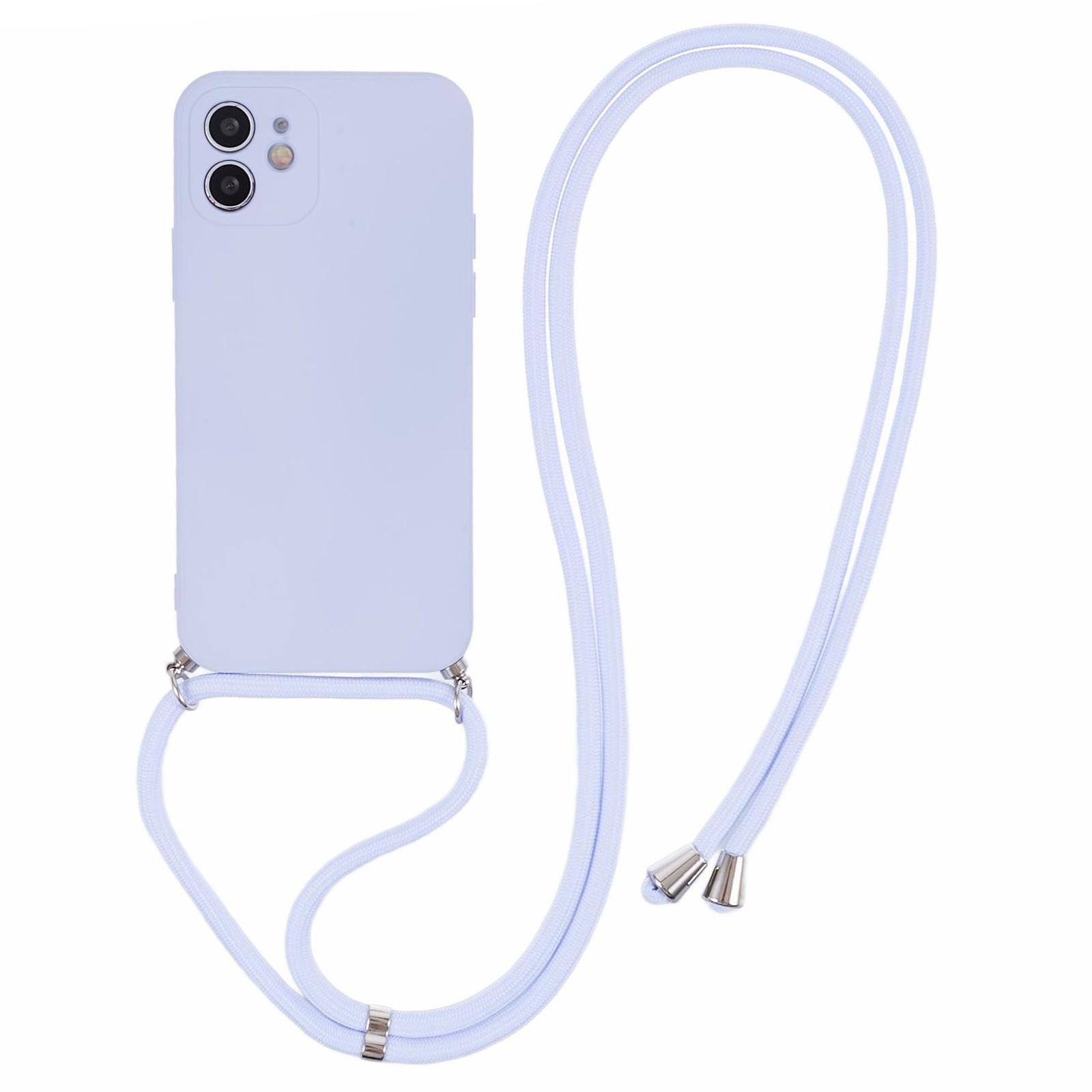 

For iPhone 11 TPU Case Fiber Lining Protective Phone Cover with Long Lanyard Light Purple