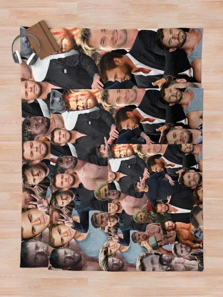 Chris Hemsworth Collage Throw Blanket Microfiber Fabric Double-Sided Blanket Sofa Blanket With Tassels
