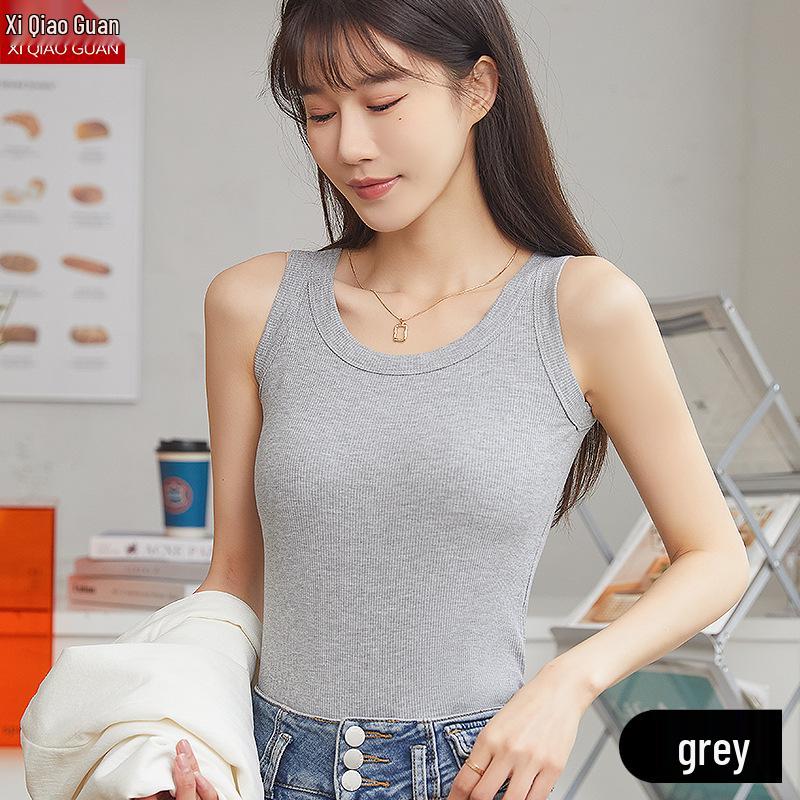 Douyin Ribbed Tank Top for Women - Slim Fit, Stretchy, Anti-Exposure Camisole in Pure Grey, Perfect for Spring/Summer Layers