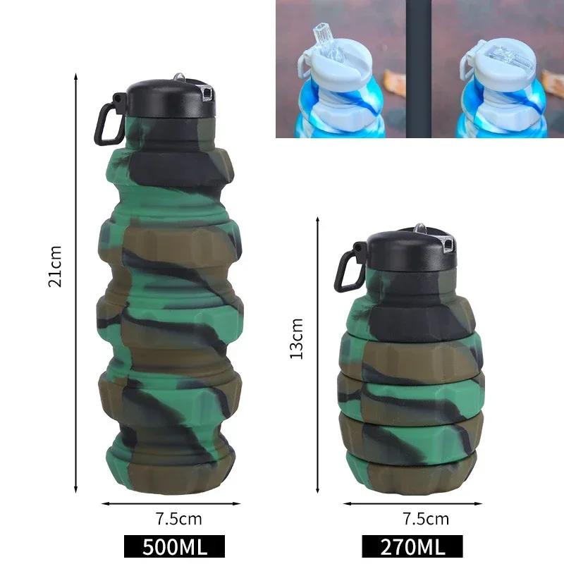Collapsible Water Bottle, Reuseable BPA Free Silicone Foldable Bottles Portable Hiking Cup for Outdoor Mountaineering Tours