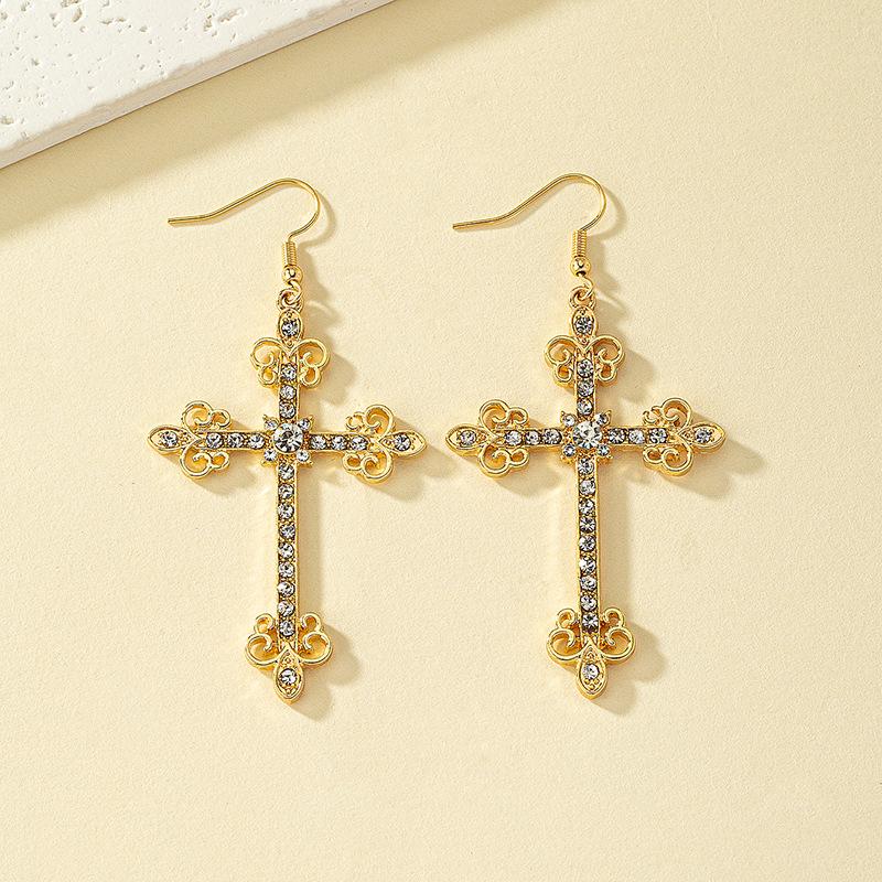 European & American Style Diamond Inlaid Cross Earrings for Women