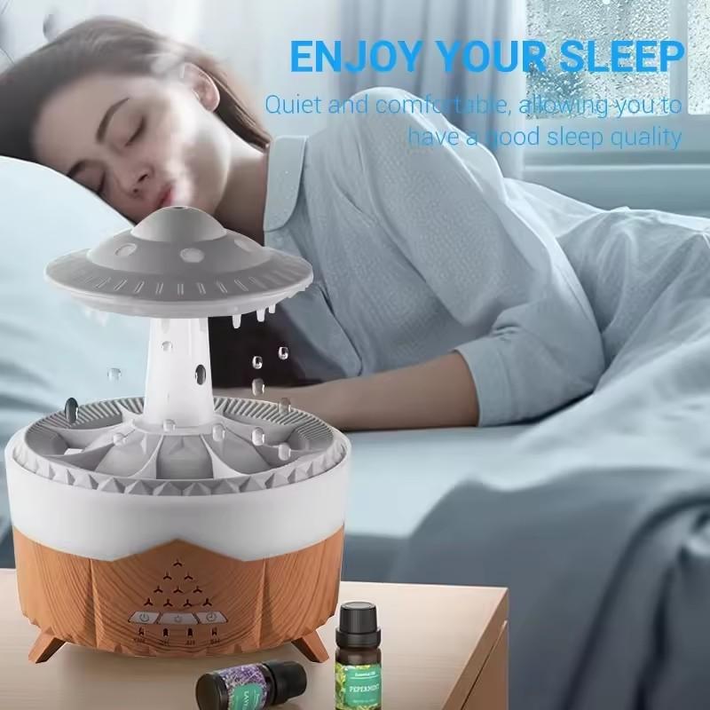 UFO Rotating Raindrop Aromatherapy Essential Oils Air Diffuser with RGB Night Lamp Remote Controls UFO Ultrasonic Air Humidifier