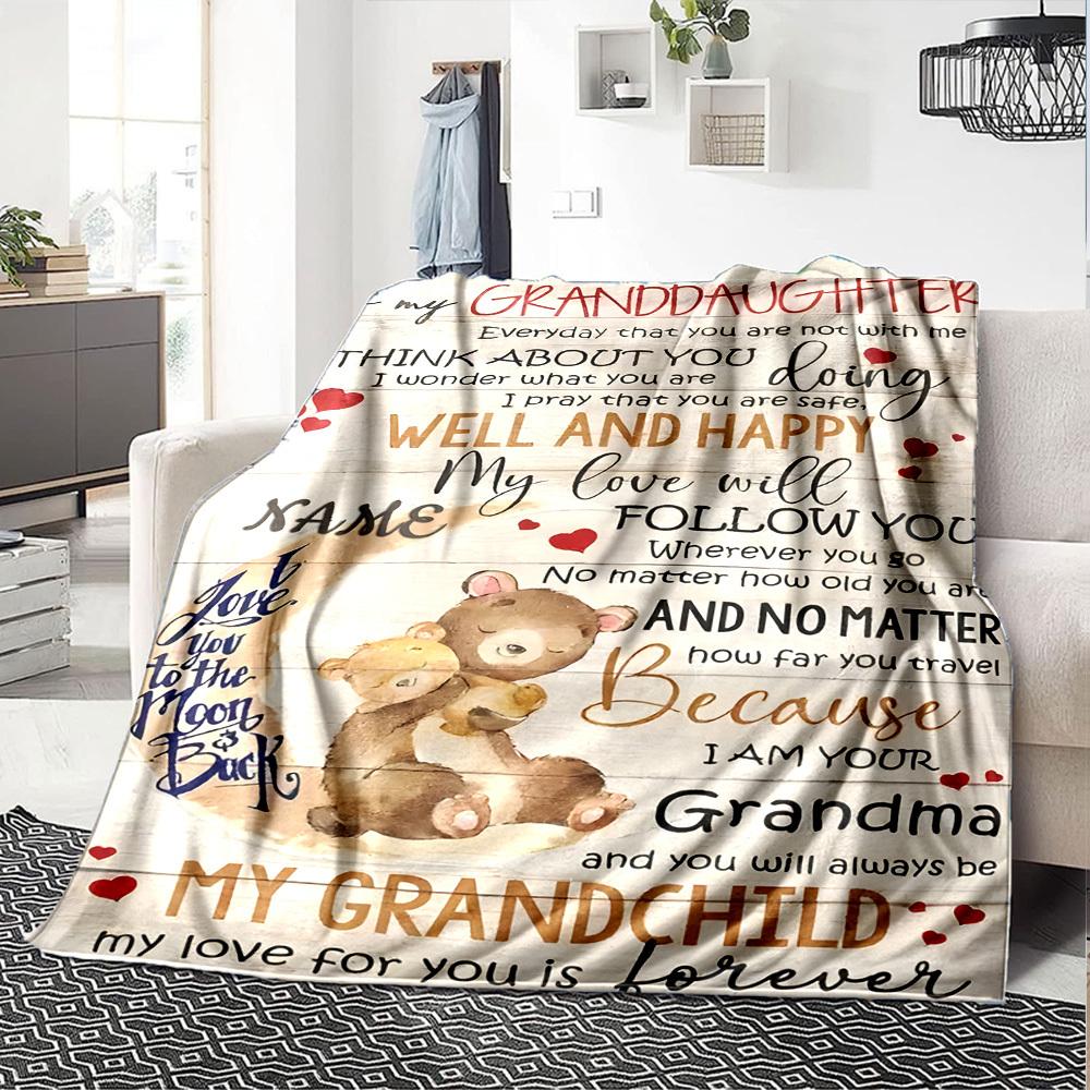 Grandma'S Love For Granddaughter With Teddy Bears And Heartfelt Message Throw Personalized Blanket Personalized Text Ultrasoft Perfect For Sofa Couch