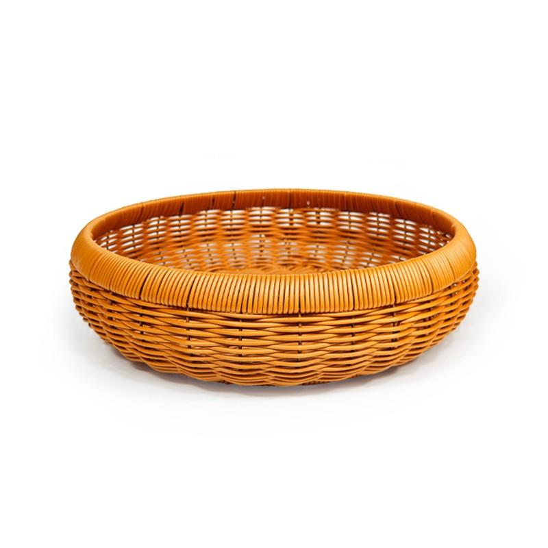Round Woven Storage Basket Kitchen Vegetables Fruits Organizing Drying Tray PP Material Brown
