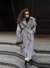 2025 Women's Grey Woolen Lace-up Mid-length Coat for Autumn/Winter