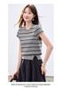 2026 Summer New Women's Striped Knitted Shirt Casual Soft Skin friendly Knitted T-shirt Short sleeved T-shirt