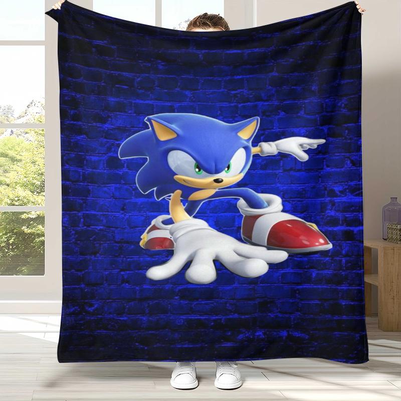 

Ретро Мультяшное Игровое Фланелевое Одеяло S-Sonic, Ультра Мягкое Теплое Плюшевое Покрывало для Дома, Спальни, Кровати, Дивана, Походного Пикника, Подарок 75x90cm