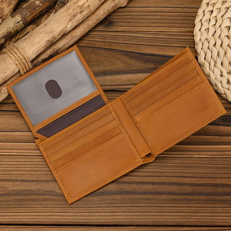 Men'S Leather Short Wallet Crazy Horse Leather Multi-Card 20% Fold Wallet First Layer Cowhide Wallet