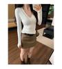 Melanoid V-Neck Coffee T-shirt: Women's Slimming Long Sleeve Base Layer for Autumn/Winter