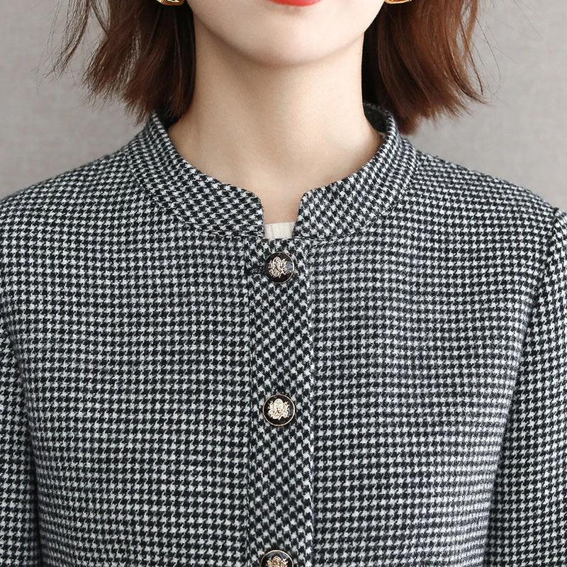 Frühling und Herbst Koreanische Version des kleinen Anzugs Karomantel Damen Temperament Tops Einreihige Knöpfe Alleskönner Slim Fit