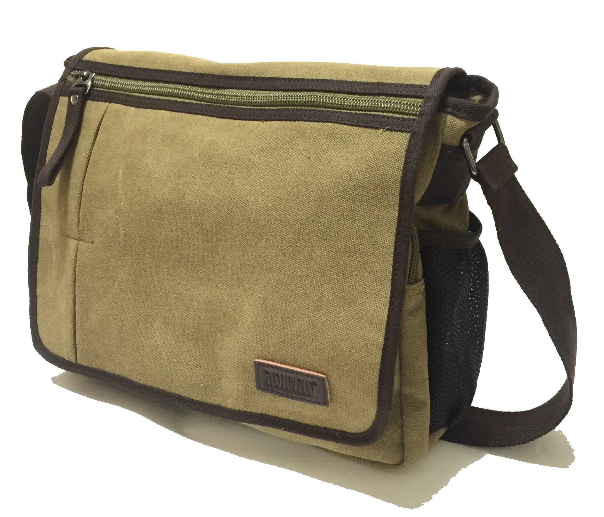 

TABIWO Canvas Shoulder A4 PC Perfect for School or Military Simple Design Bag, Crossbody, Large, Size, Pocket, Work, Style, (1. Khaki)