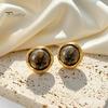 Transparent Resin Earrings 1 Pair Gemstone Stud for Women, Gold Plated Round Natural Modern Jewelry Gifts Healing Stone Earrings, Stainless Steel Flat