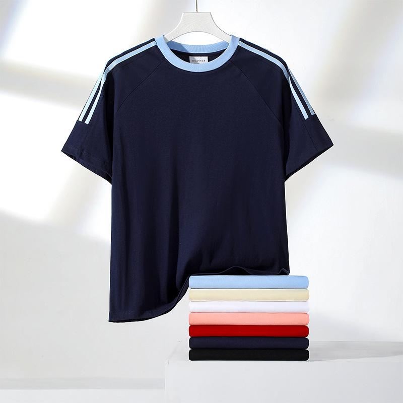 Sommerreines Baumwoll-Kurzarm-T-Shirt, Lockeres T-Shirt im Hongkong-Stil, Reines Baumwoll-Halbarm-Herren-Reines Baumwoll-Kurzarm-T-Shirt