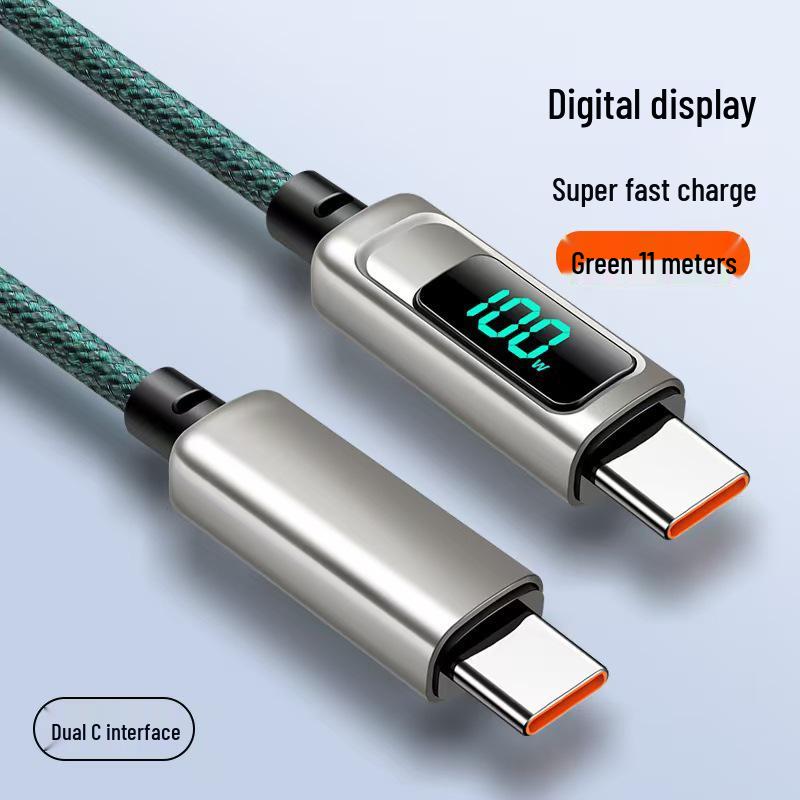 2025 Nylon Braided Fast Charging Type-C Cable with Digital Display, Zinc Alloy, 100W, Compatible with Multiple Models