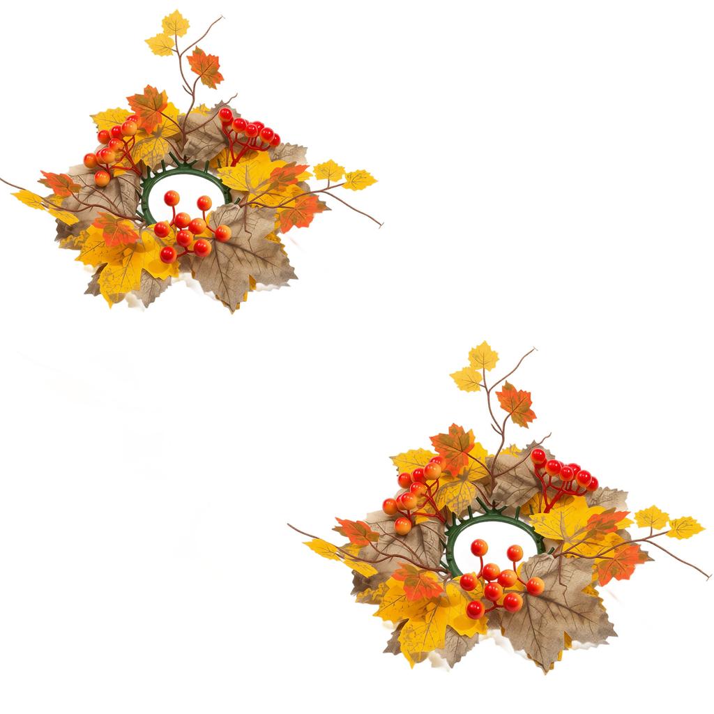 2 Pack Artificial Berry and Maple Leaf Candle Ring Wreaths for Table Centerpiece and Home Decoration Suitable for Various Occasions