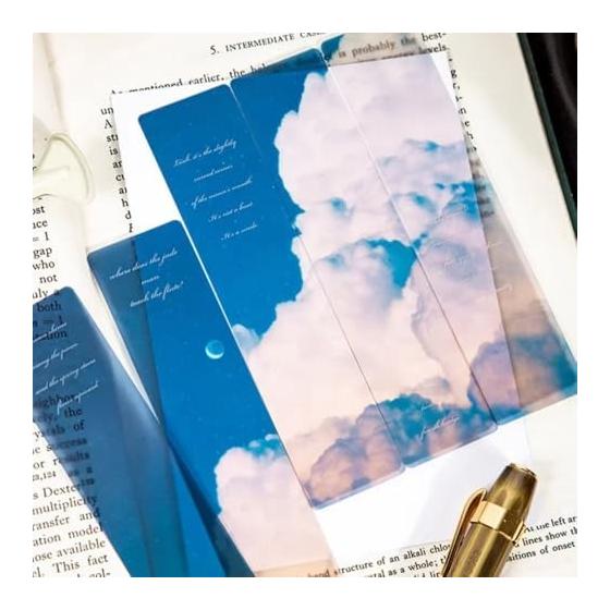 5-Piece Set of Stylish Cloud Design PVC Bookmarks - Perfect for Books, Journals, and Gifts - Durable, Waterproof, and Flexible - 13cm x 3cm