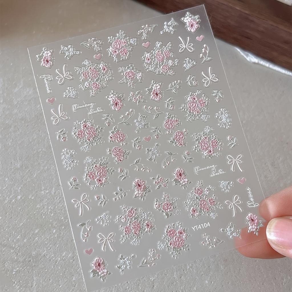 5D Elegant Pink Floral Nail Art Stickers - 3D Resin Flowers with Butterflies & Hearts, Perfect for Summer Manicures, Nail Art Decor