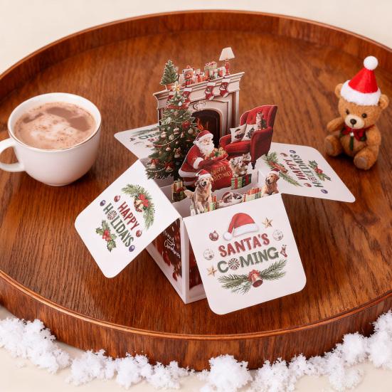 Christmas 3D Pop Up Greeting Card Santa's Coming Holiday Gift Card for Women Men Kids