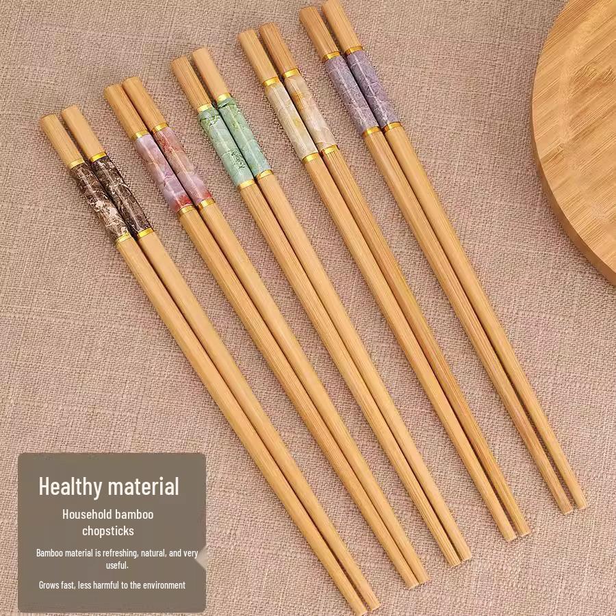 Creative Anti-Mold Bamboo Chopsticks Set: Natural, Non-Slip, Eco-Friendly, Printed Design, 5-20 Pairs