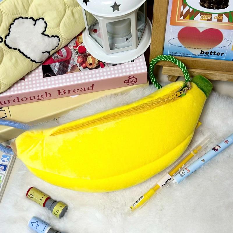 Cute Cartoon Banana Plush Pen Case Kawaii Simulated Fruit Stationery Bag Stationery Supplies Multi-Functional Storage Bag