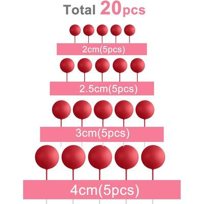 20 Stück Mini-Ballonstäbe Rote Bälle Kuchenstecker Kuchenaufsatz Bälle Kuchen Dekorationen für Hochzeit Geburtstag Kuchen Dekorationen