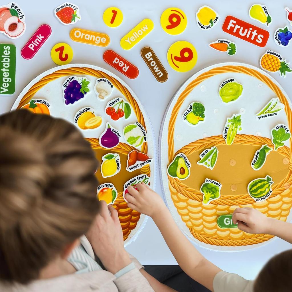 Montessori Busy Board for Toddler Felt Learning Activity BoardCommon Fruits and Vegetables  Sorting Learning for Preschool