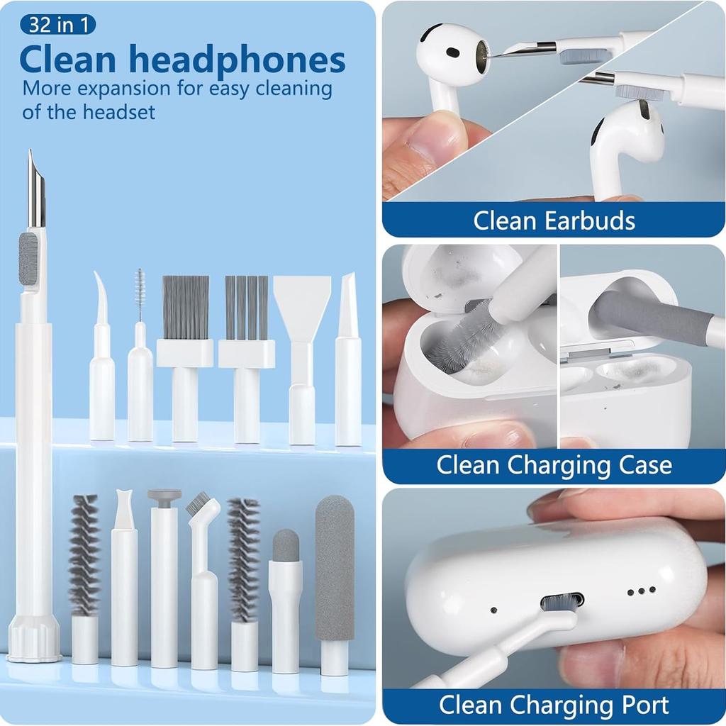 32-in-1 Handy-Reinigungsset mit Ladeanschlussreiniger, SIM-Werkzeug, Tastaturbürste, Lautsprecherbürste, Elektronisches Reinigungsset für iPhone, AirPods, Ohrhörer