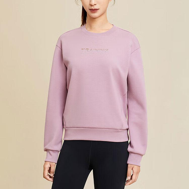 Anta Training Series Letter Round Neck Pullover Sweatshirt Women Sweatshirt Floral-Pink 162347720-2