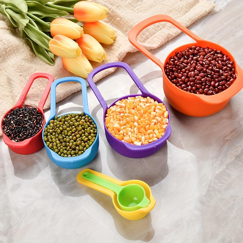 10pcs Rainbow DIY Baking Ten piece Set of Measuring Cups and Spoons, Multifunctional Mixing Bowl, Kitchen Supplies Rice Sieve Salad Plate, Stackable