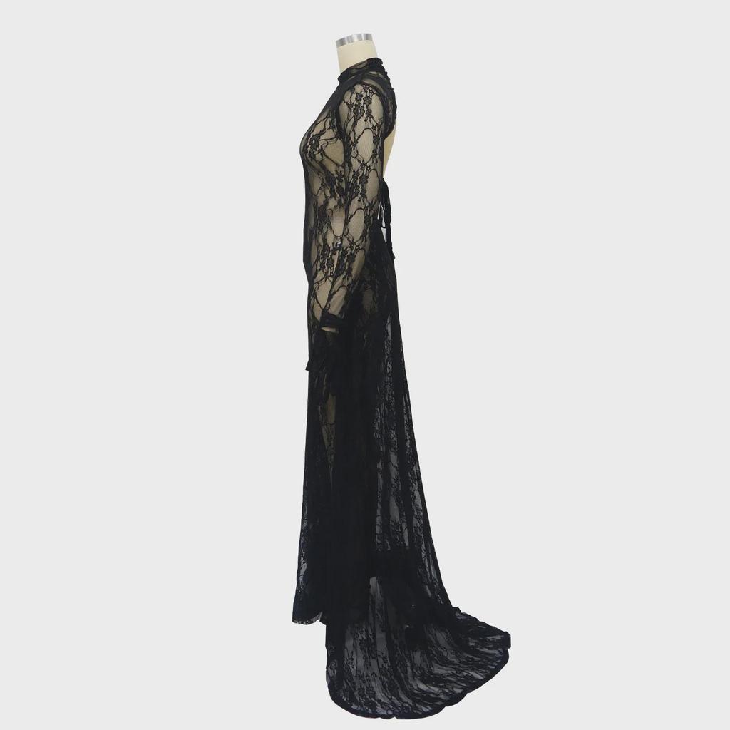 Mono de Encaje con Tirantes Descubierto por la Espalda - Moda Sexy para Mujeres Europeas/Americanas