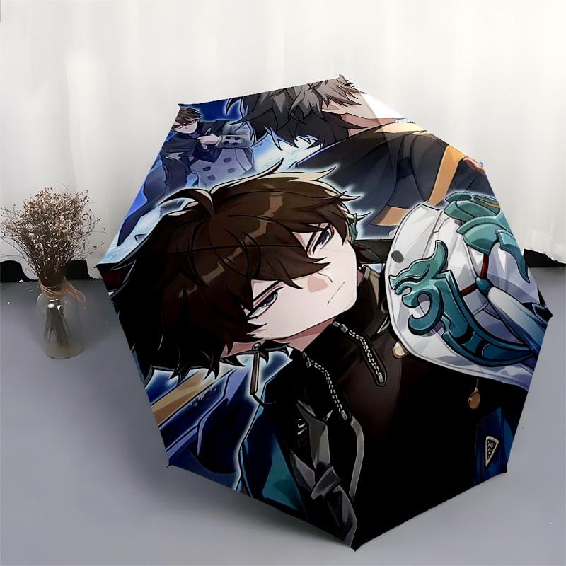 1pc Outdoor Umbrella with Genshin Impact Characters - Automatic Opening/Closing, Portable 3-Fold Design, 8-Rib Iron Frame - Perfect Gift for Fans