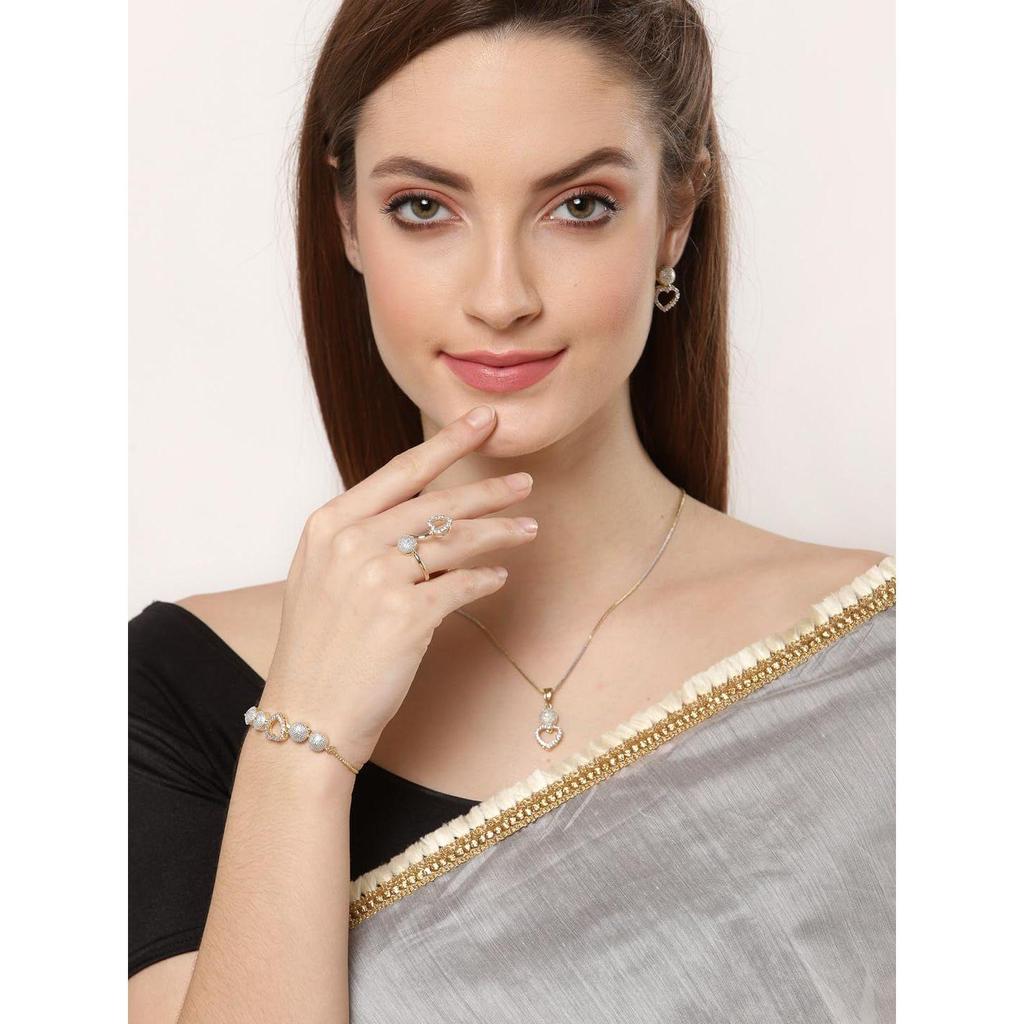Jewellery Set for Women American Diamond Necklace Set with Earrings, Bracelet and Ring Jewellery for Girls and Women