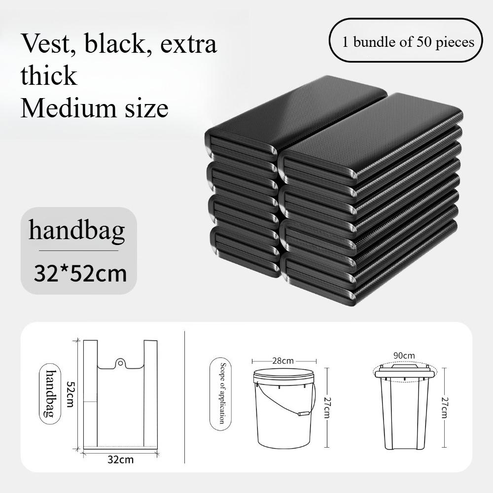 Extra-Thick Vest-Style Garbage Bags | Medium-Large Size Black Trash Bags for Home Kitchen Bathroom | Heavy-Duty Portable Household Waste BagsRQSL-001