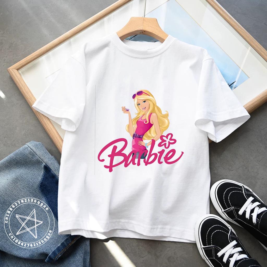 2025 Kawaii Barbie Kinder Kurzarm Anime Cartoon Mädchen Jungen Rundhals T-Shirt Weich Allround Y2K Kinderkleidung Streetwear