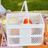 Folding Picnic Basket Stackable Storage Box Plastic Grocery Shopping Basket with Handles for