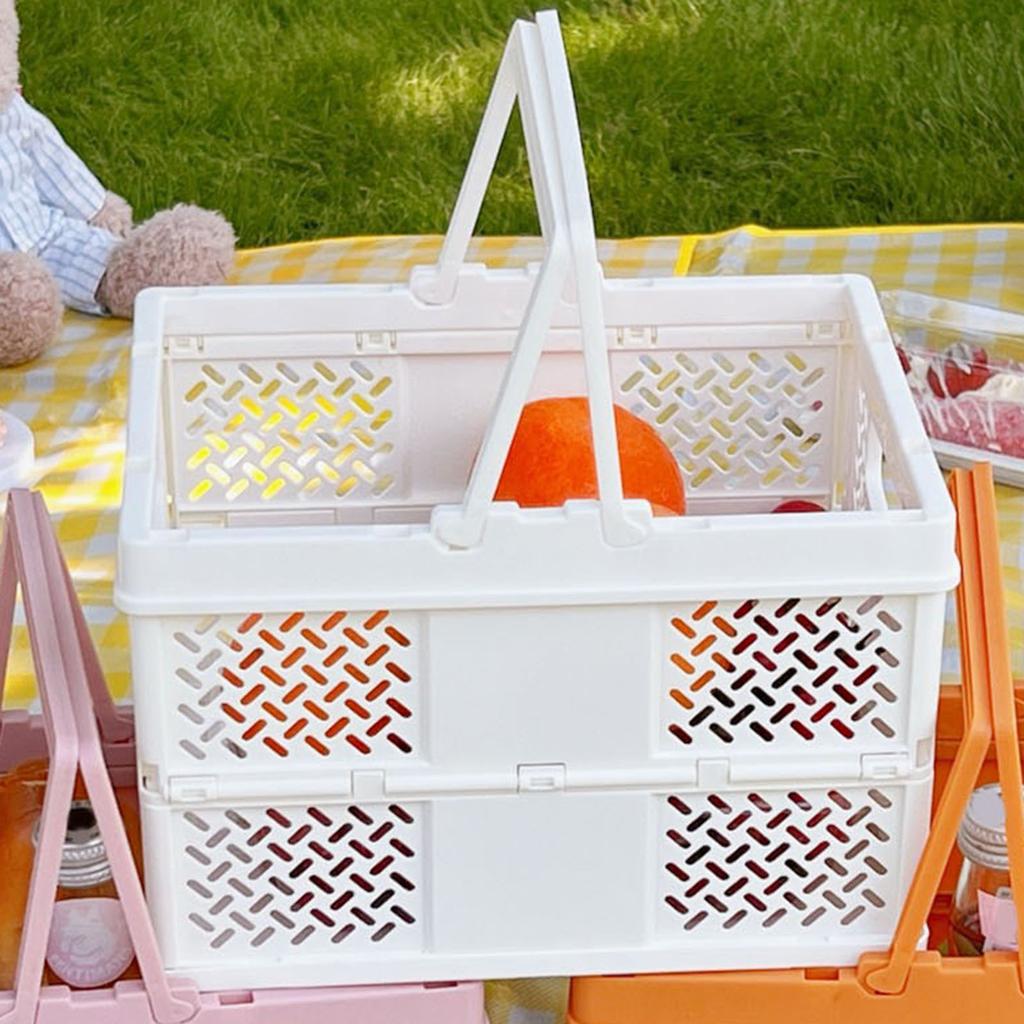 Folding Picnic Basket Stackable Storage Box Plastic Grocery Shopping Basket with Handles for