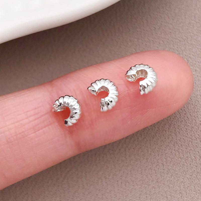 10Pcs 4Mm 18K Copper Plated Genuine Golden Thick Silvery Pattern Crescent End Buckle, Diy Jewelry Making Accessories
