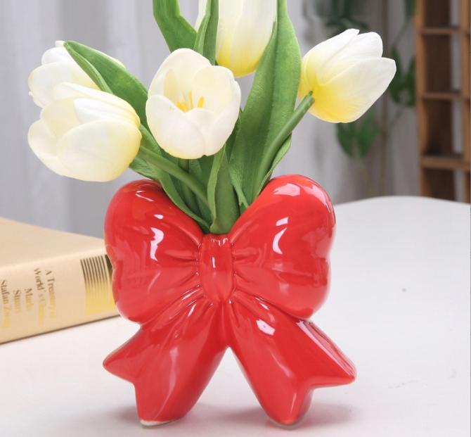 Cute Bow - Shaped Ceramic Vase, Nordic Ins Style Home Decor Flower Arrangement Ornament