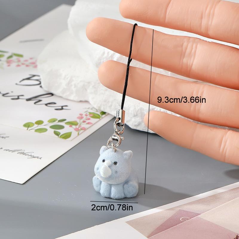 Flocking Penguin Hippopotamus Animal Keychains Phone Lanyard Resin Cute Tiger Beaver Bear Rhinoceros Bag Earphone Case Pendant