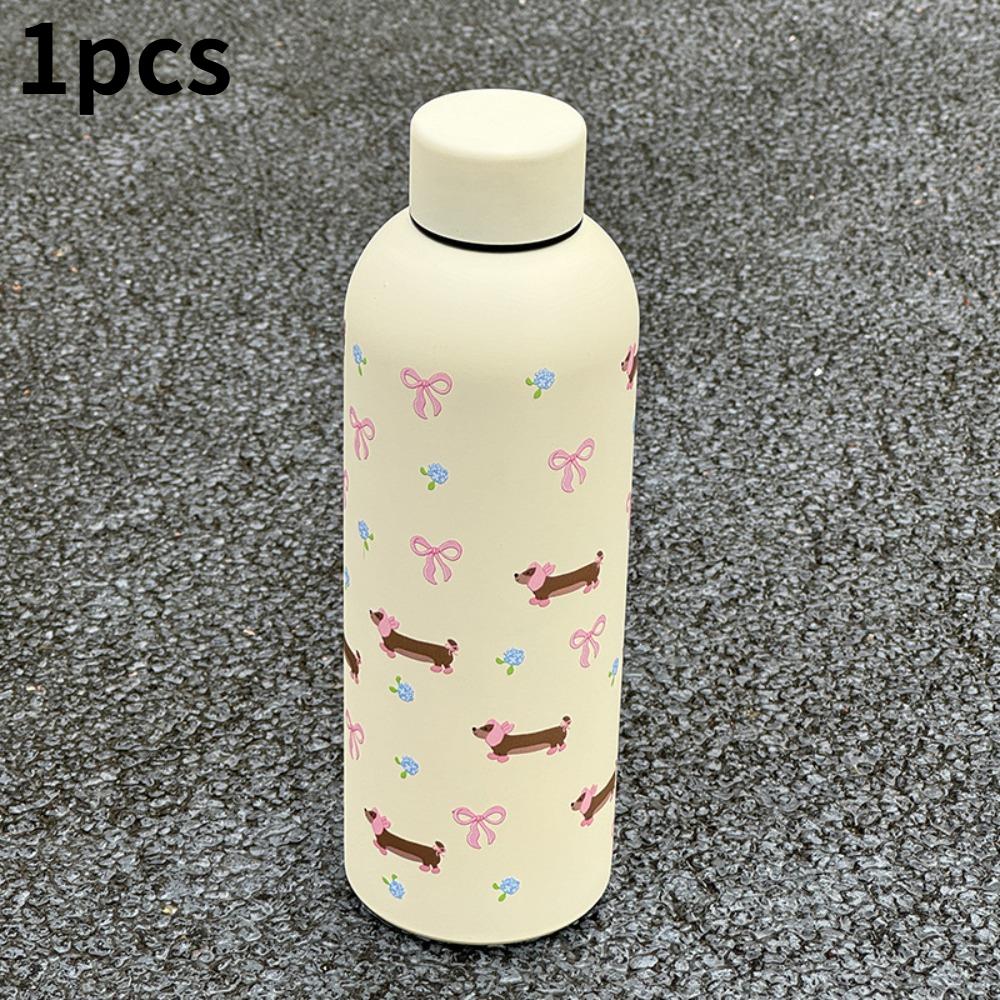 

Bow Heart & Kawaii Dog Pattern Stainless Steel Insulated Sports Water Bottle, Fitness Cup, Car Mug, Dual-Layer Travel Thermos 500ml бежевый