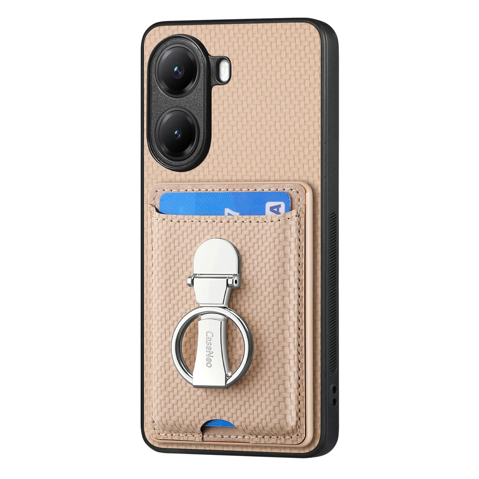 

Шкіряна задня кришка для телефону Xiaomi Poco X7 Pro 5G/Xiaomi Redmi Turbo 4 5G з підставкою та слотами для карток, текстура вуглецевого волокна B