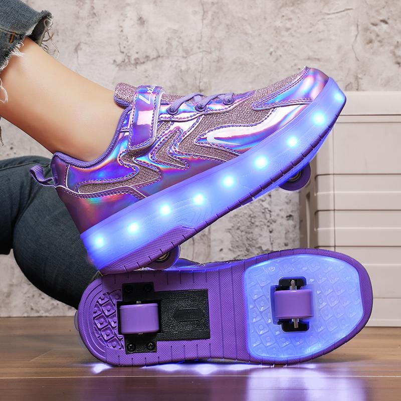 27-40 Kids's Lighting Sneakers Rubbing Shoes Boys's Shoes Solid Milky Patch Can Charging Lantern Shoes Glowing Sneakers with Charging