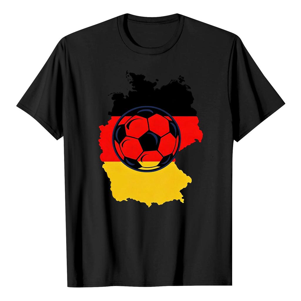 Men's Short Sleeve Crew Neck T-Shirt with Graphic Print of Soccer Ball and Country Outline Casual Fit Cotton Blend Tee for Everyday Wear