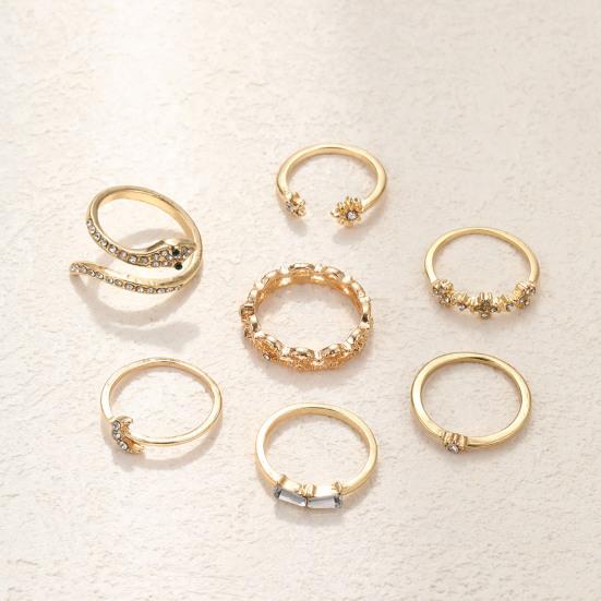 Yousheng 7Pcs/Set Star Moon Cross Twist Rhinestones Rings Set Women Opening Adjustable Knuckle Rings Exquisite Stacking Layering Ring Set