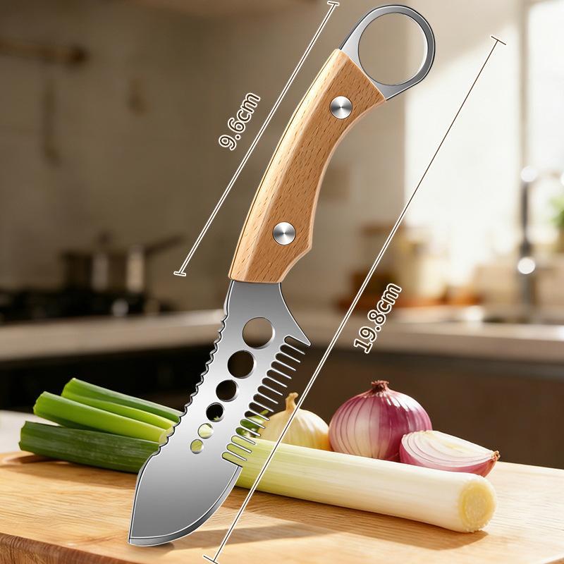 Cortador de Verduras 3 en 1 de Acero Inoxidable Mango Ergonómico Rebanador de Cebolleta Picadora de Hierbas para Picnic Cocina al Aire Libre